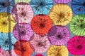 Colored paper umbrellas used in ancient ChinaOiled paper umbrellas made by ancient Chinese traditional techniques Royalty Free Stock Photo